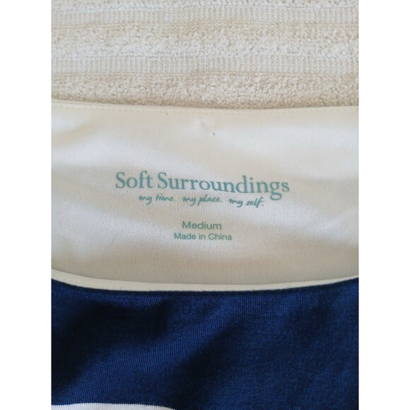 Soft Surroundings Maxi Dress Blue White Stripe Shirred Side M Coastal Nautical - Picture 15 of 16